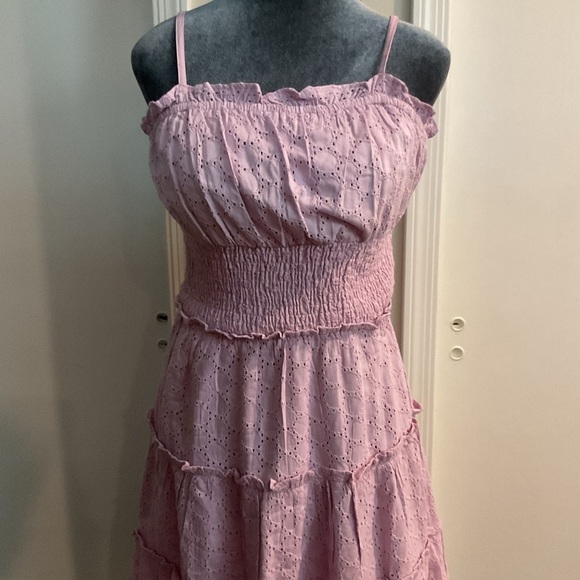 🖤 SIM & SAM Light Purple Coquette Sleeveless Eyelet Dress Spaghetti - Picture 2 of 4